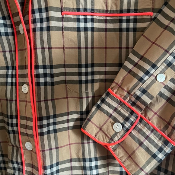 BURBERRY check neon piped pyjama style top - Picture 11 of 13